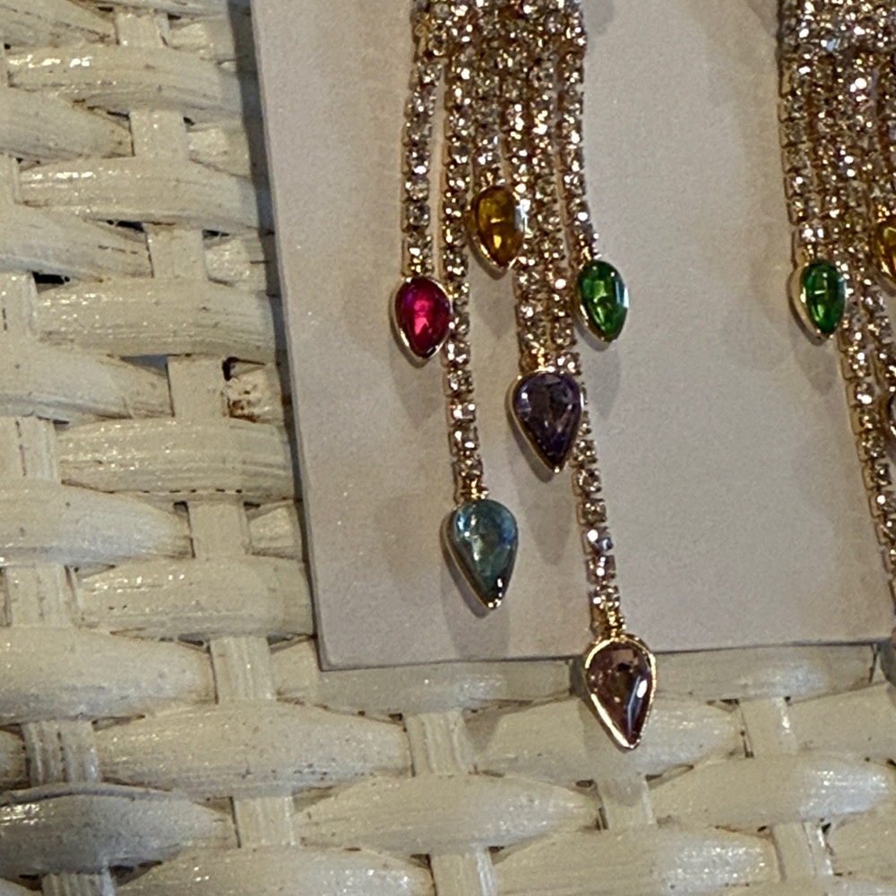 BaubleBar Light Fest Crystal Shooting Star Cascade Earrings Gold Multicolor NWT - Picture 4 of 6